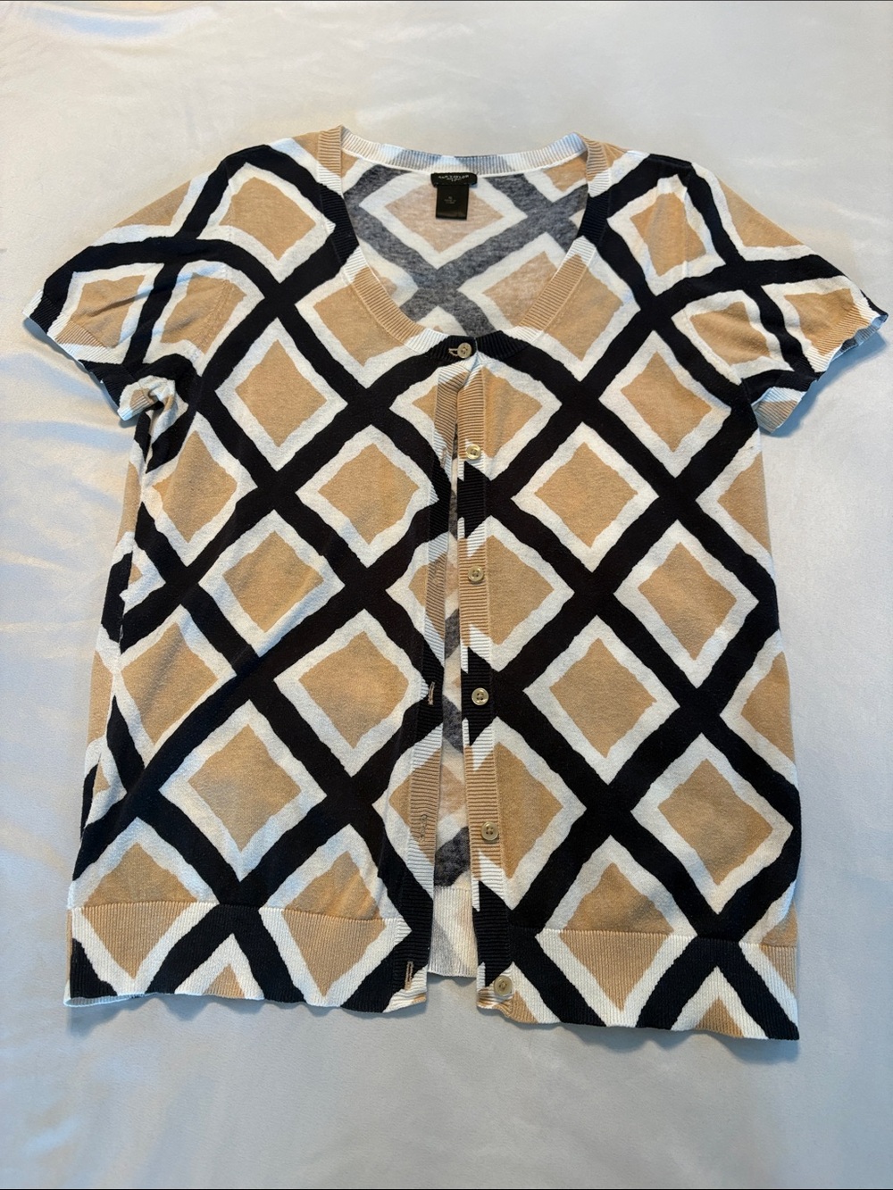 Ann Taylor Neutral Diamond-Print Cardigan